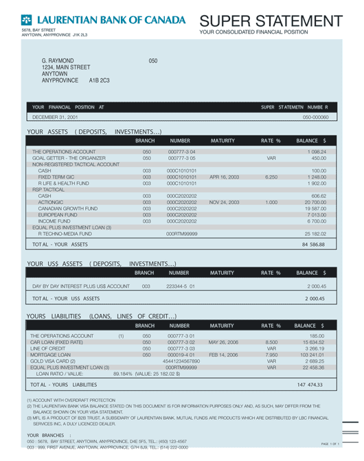 example statement bank of